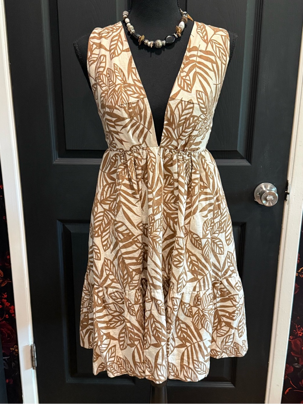 House of Harlow , 1960 leaf print linen blend tie back sundress